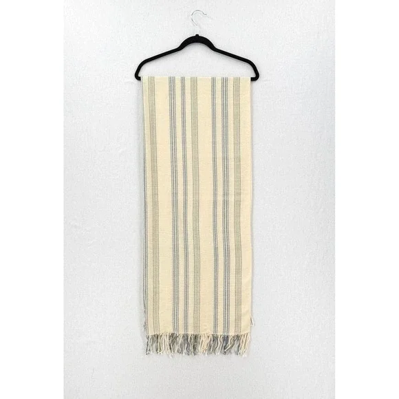 ESCUDO 100% Pima Cotton Handmade in Peru Scarf Cream Blue Stripe Fringe - Picture 3 of 14